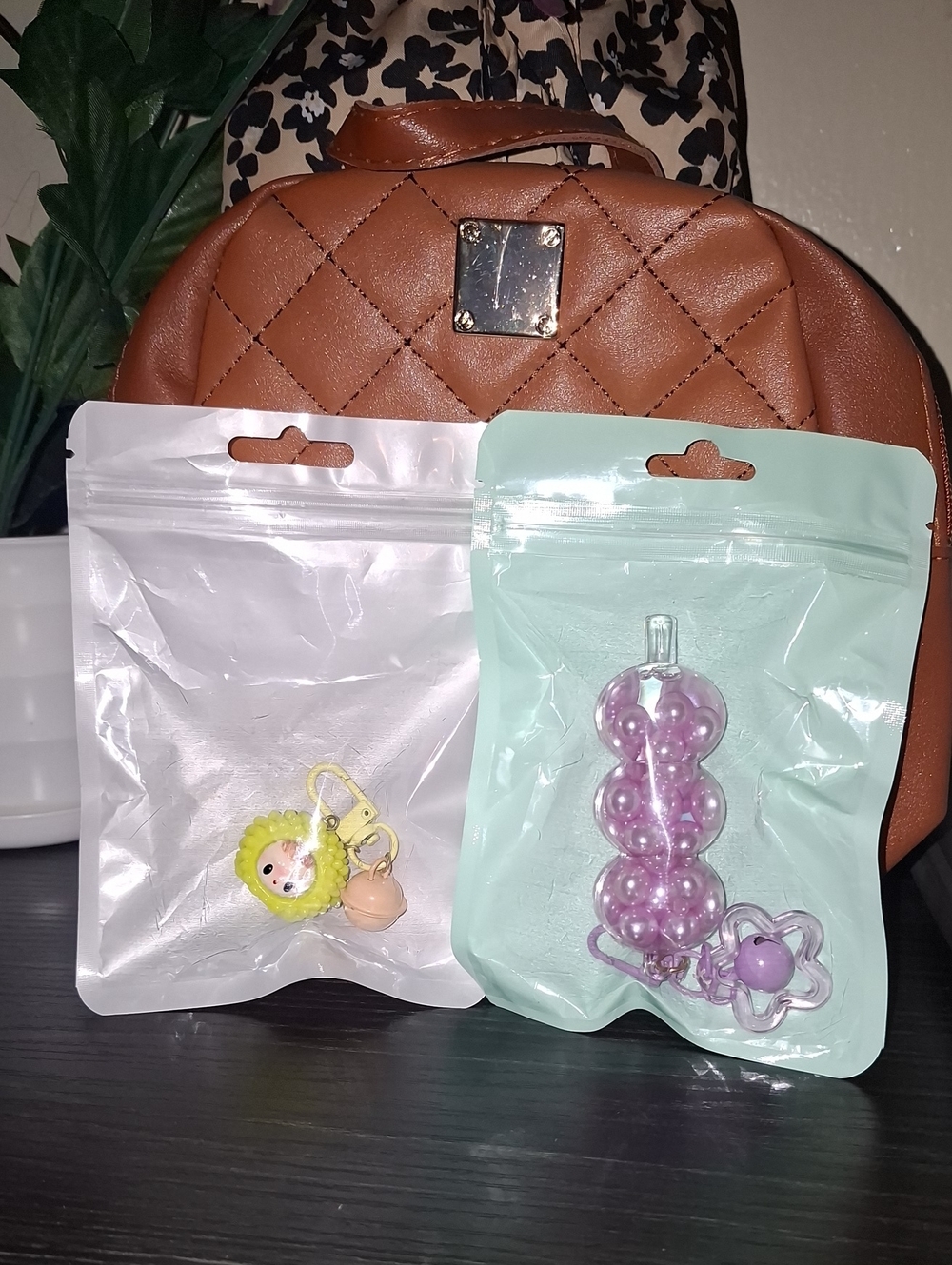 Kids Accessories Set - Purple and Yellow Cute Charms With Bag .